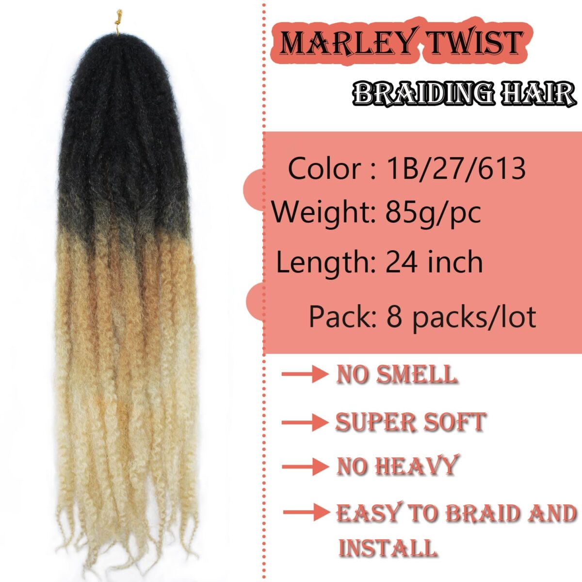 Extensions capillaires synthétiques Marley Twist Hair, cheveux bouclés afro, crépus et bouclés – Image 2