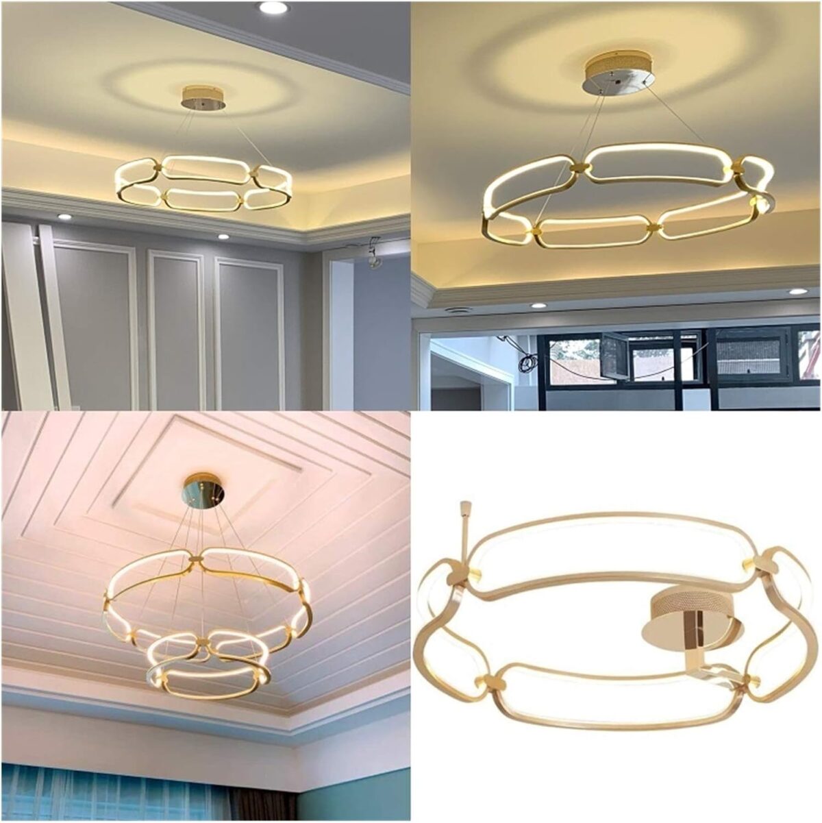 Lustre moderne luxueux à LED avec abat-jours – Éclairage suspendu ou monté au plafond pour salon – Image 2