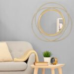 Miroir Mural Rond Doré en Métal, Grand Format Décoratif pour Salle de Bain, Salon ou Chambre – Image 3