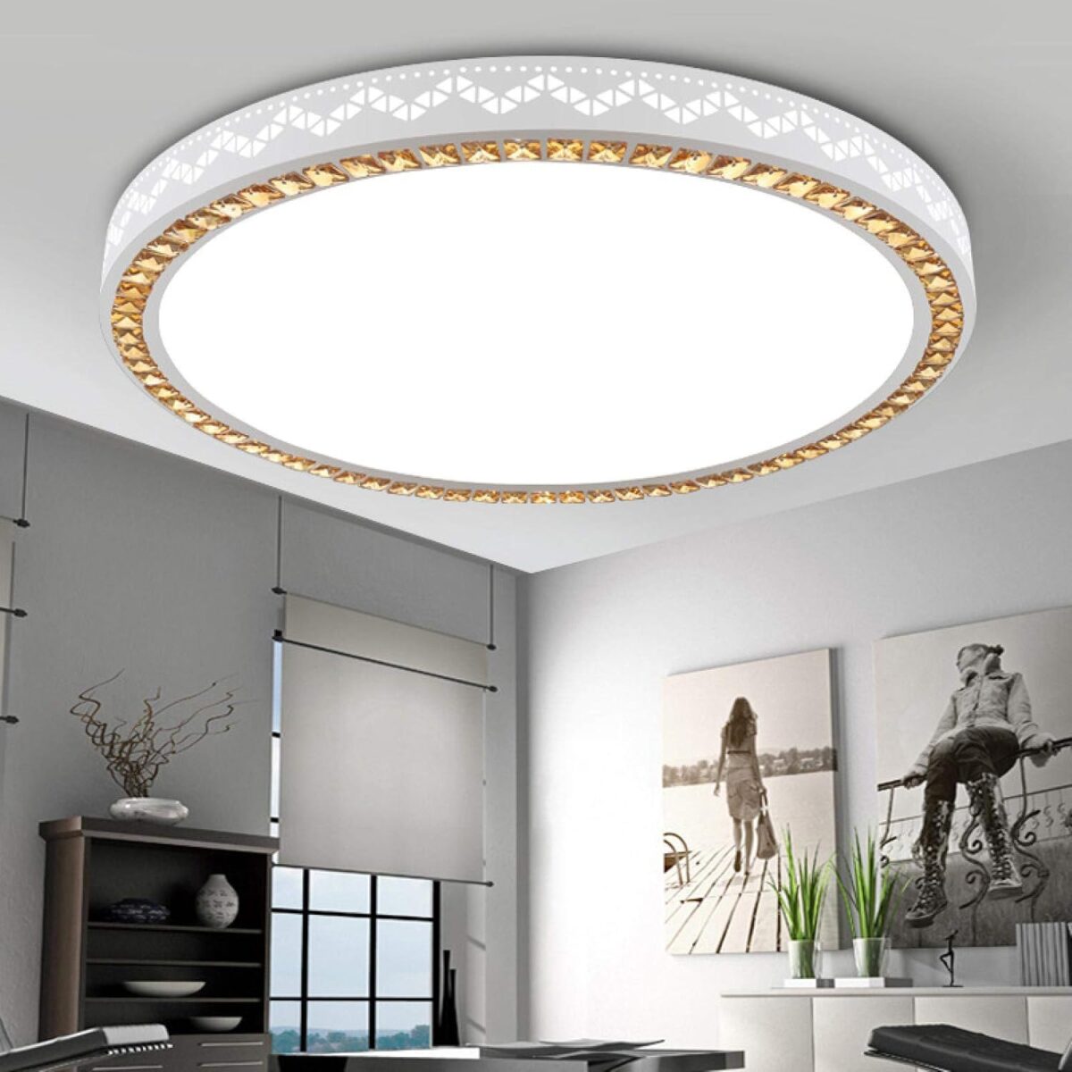 Lampe De Plafond,Led Plafonnier Dimmable Avec Télécommande,Plafonnier Salon,Protection Oculaire Acrylique Ronde Ultra-Mince Style – Image 4