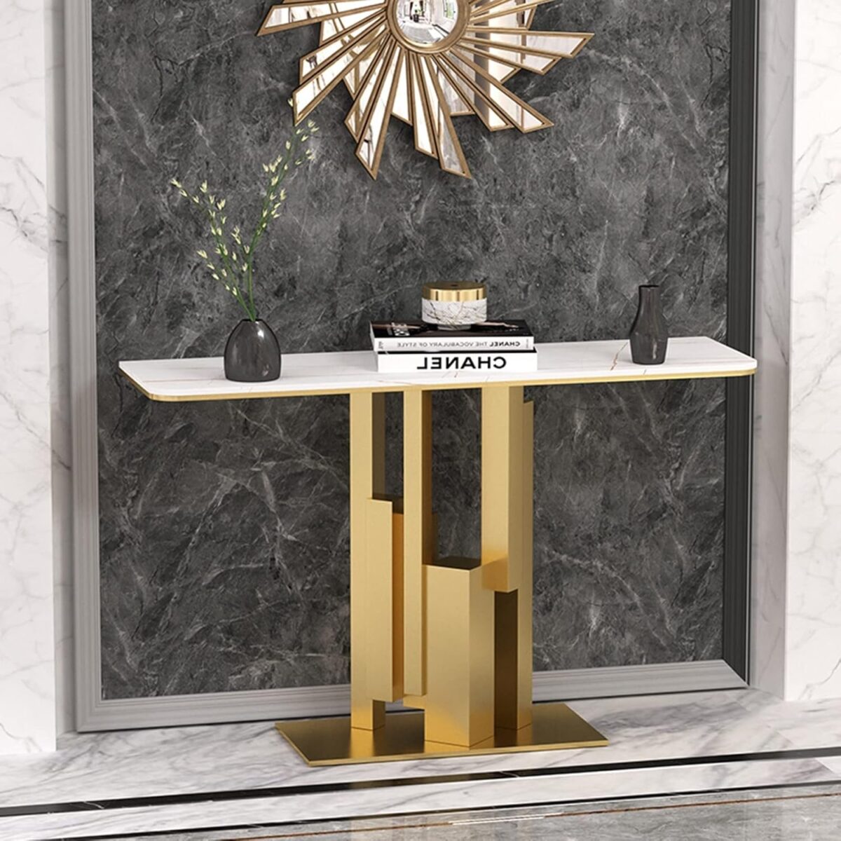Console Moderne d’Entrée – Table Basse Robuste en Métal avec Pieds Réglables, Plusieurs Coloris Disponibles – Image 3