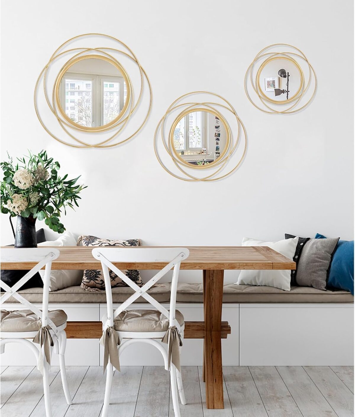 Miroir Mural Rond Doré en Métal, Grand Format Décoratif pour Salle de Bain, Salon ou Chambre – Image 2