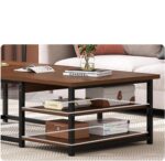 Table Basse Rectangulaire Moderne – Design Italien Style Nordique, Plateau Marron et Structure en Fer, Idéale pour Petits Espaces – Image 3