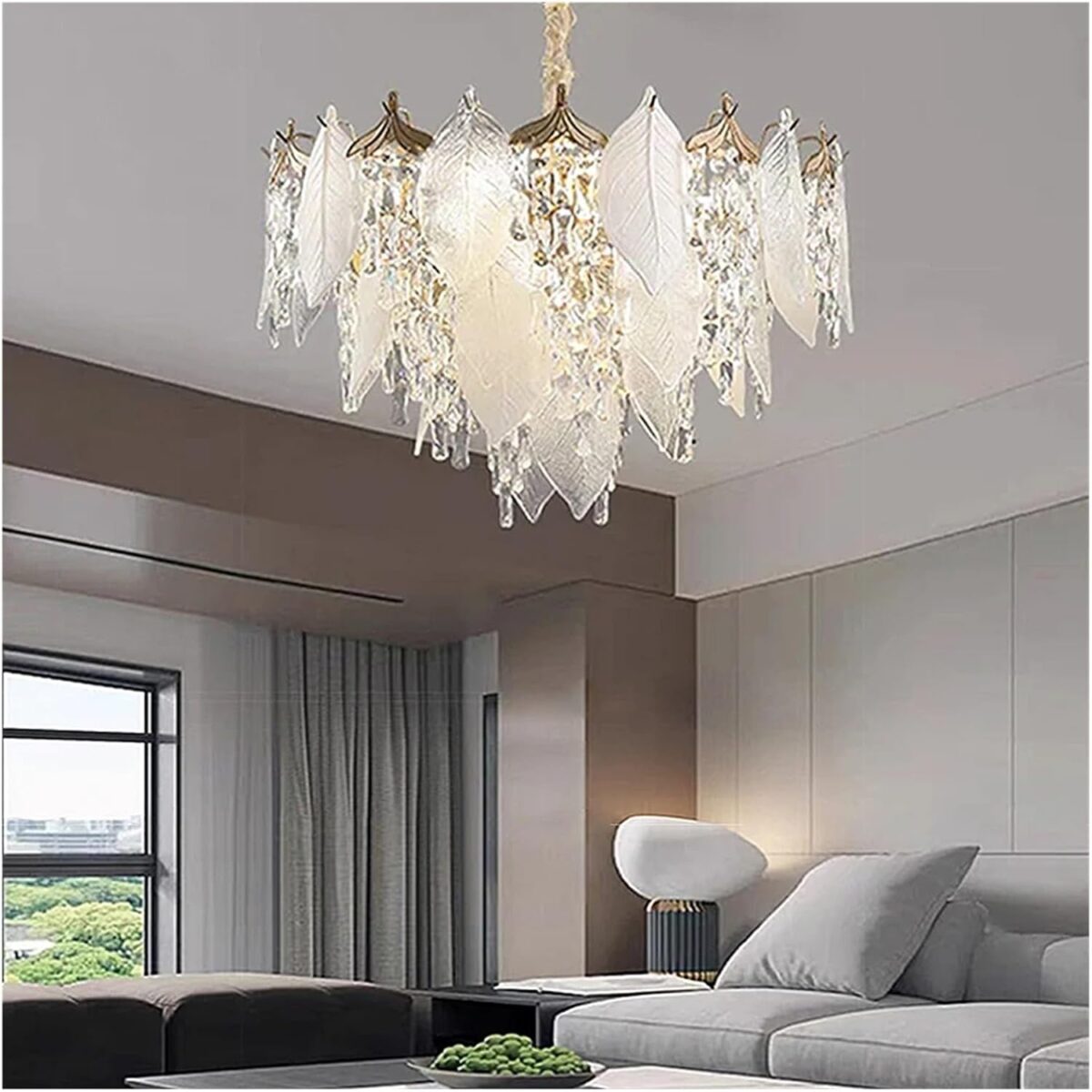 Suspensions Postmodernes de Luxe – Feuilles de Porcelaine et Cristal avec Éclairage LED Intégré – Image 1