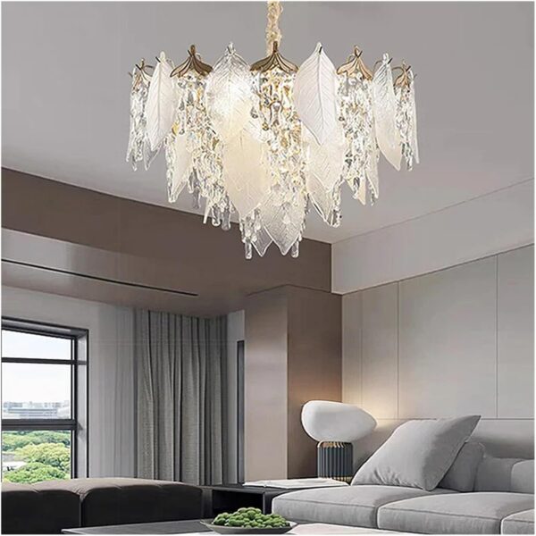 Suspensions Postmodernes de Luxe – Feuilles de Porcelaine et Cristal avec Éclairage LED Intégré