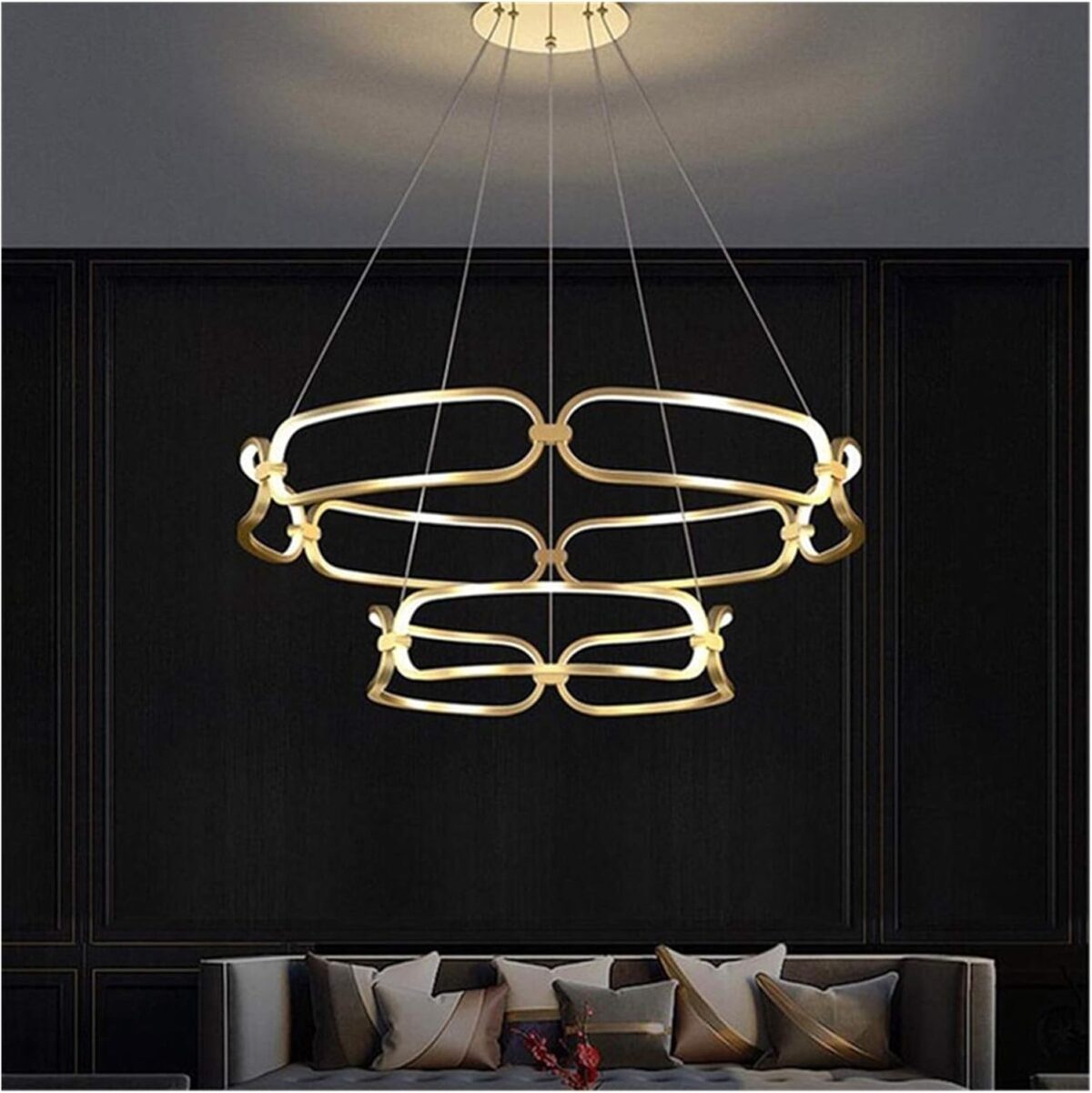Lustre moderne luxueux à LED avec abat-jours – Éclairage suspendu ou monté au plafond pour salon – Image 4