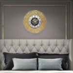 Horloge murale ronde avec calligraphie islamique musulmane pour Doré et argenté – Image 2