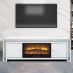 Argent Cheminée Meuble TV Simulation Cuisinière Électrique Usine Moderne Lumière Luxe Miroir Meuble TV – Image 3