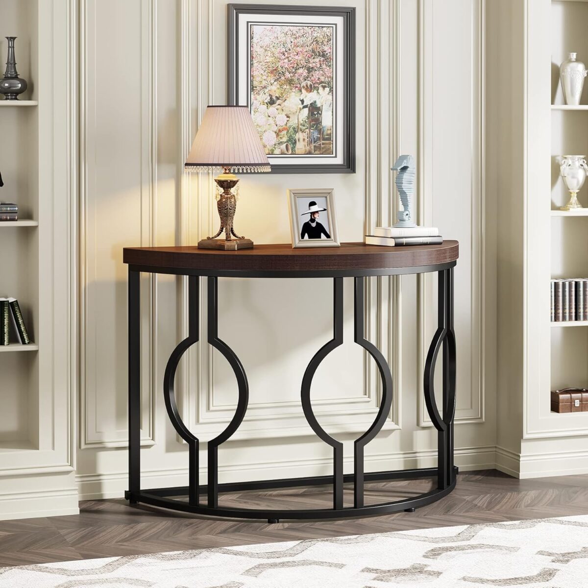 Table console demi-lune LITTLE TREE de 43 pouces pour entrée, table de canapé semi-circulaire industrielle, table d'appoint en bois – Image 4