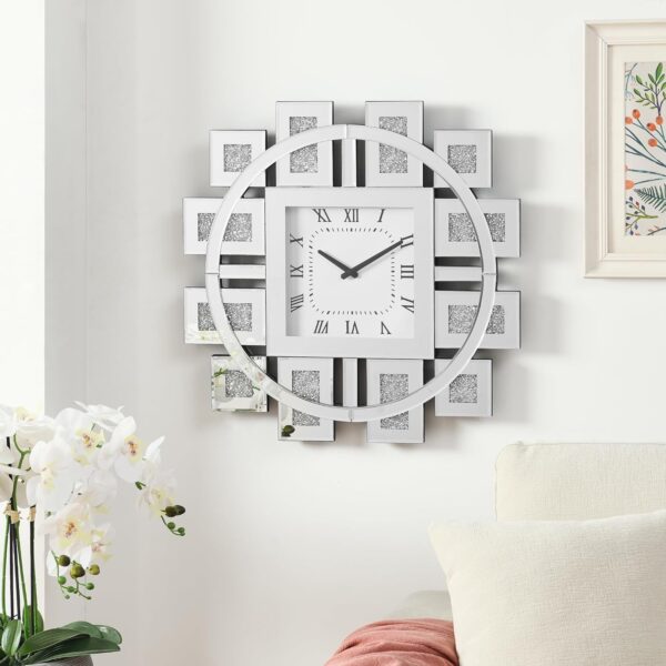 Horloge murale élégante avec chiffres romains et imitation de pierres précieuses, finition miroir, design moderne