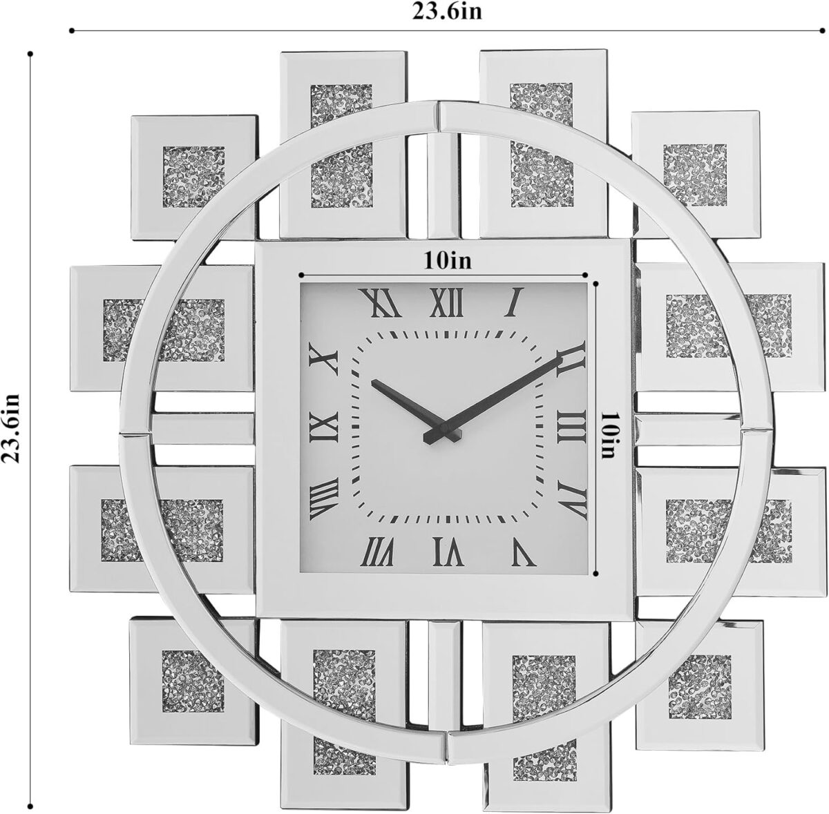 Horloge murale élégante avec chiffres romains et imitation de pierres précieuses, finition miroir, design moderne – Image 2