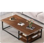 Table Basse Rectangulaire Moderne – Design Italien Style Nordique, Plateau Marron et Structure en Fer, Idéale pour Petits Espaces – Image 2