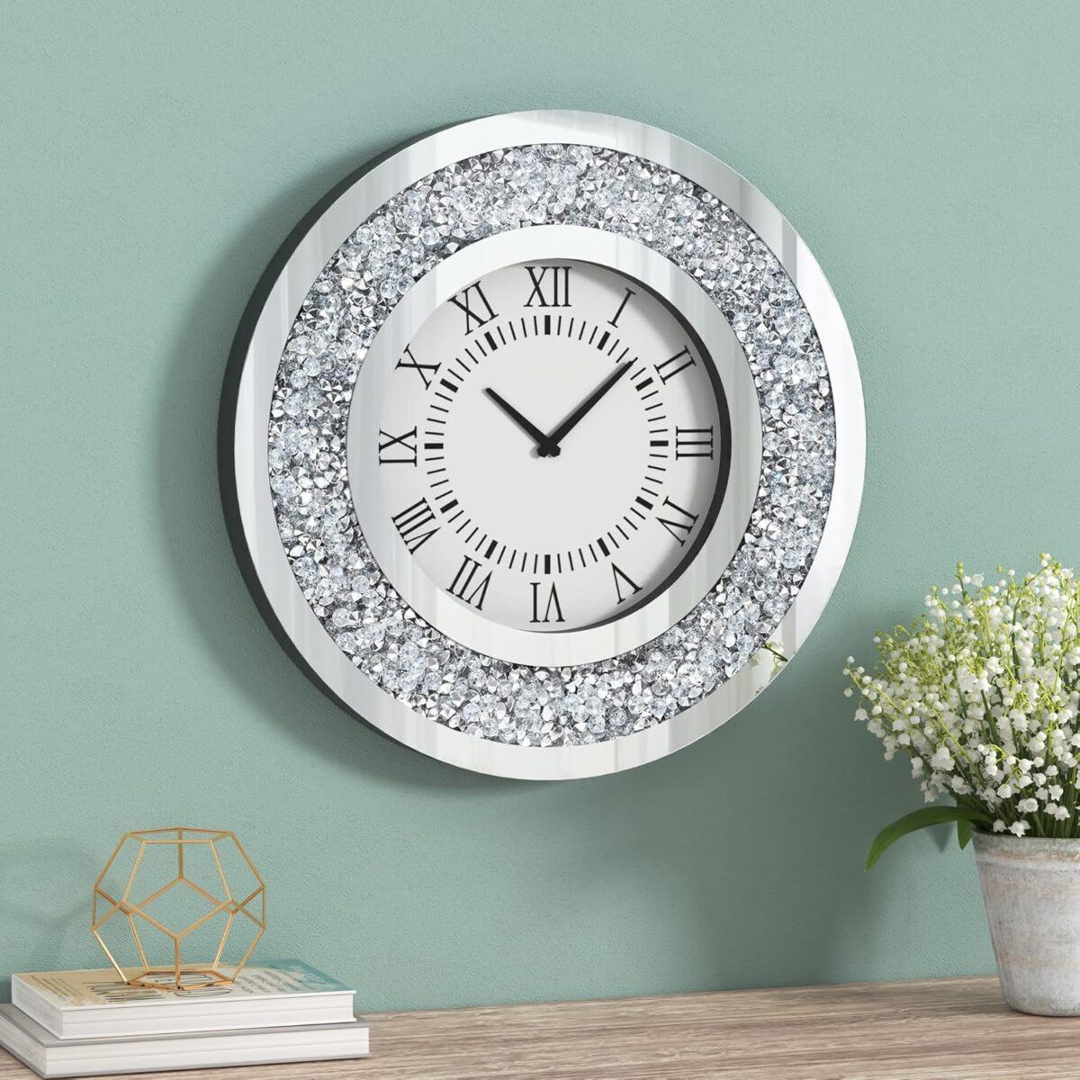 Horloge Murale Ronde en Cristal Diamant – Élégance Brillante pour Chaque Pièce – Image 1