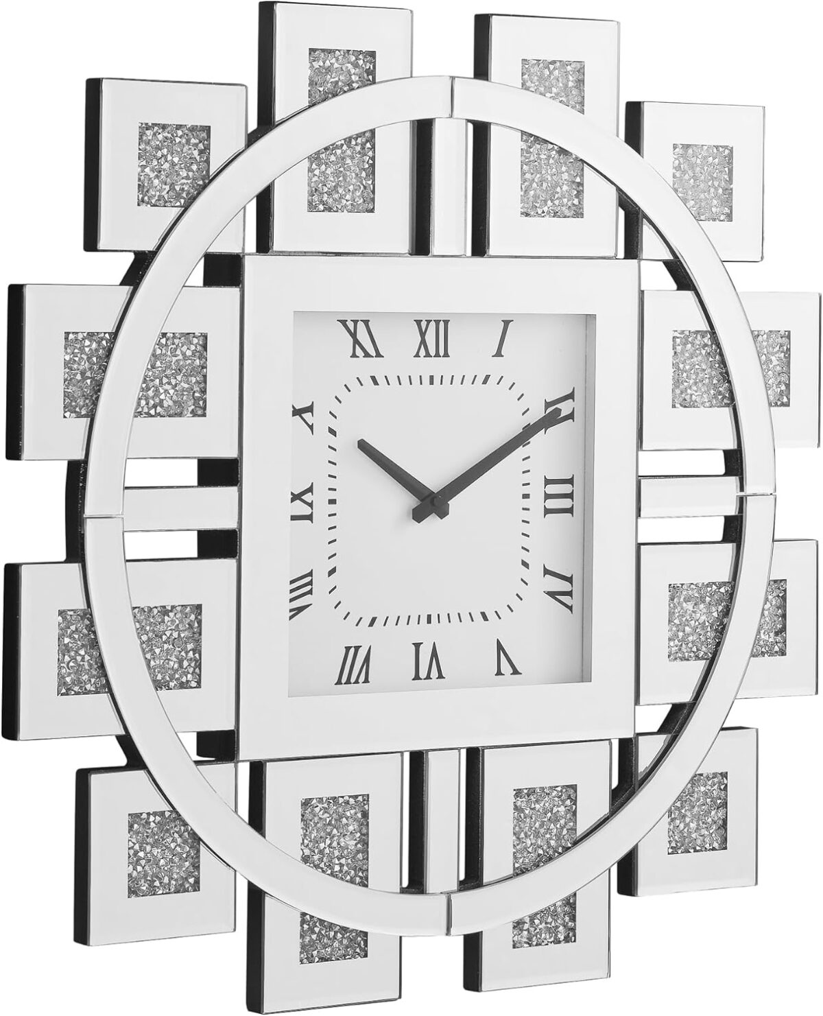 Horloge murale élégante avec chiffres romains et imitation de pierres précieuses, finition miroir, design moderne – Image 5