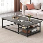 Table Basse Rectangulaire Moderne – Design Italien Style Nordique, Plateau Marron et Structure en Fer, Idéale pour Petits Espaces – Image 7