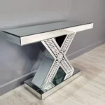 Console moderne en verre argenté avec piédestal en forme de X – Image 4