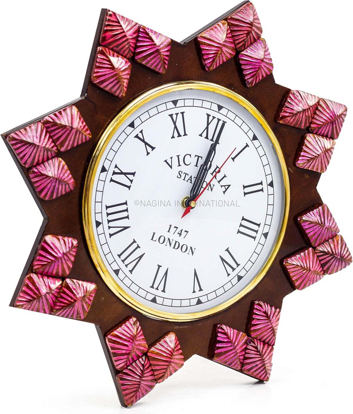 Horloge murale décorative artisanale avec miroir et fenêtres  Motifs vintage colorés  Nagina International – Image 3