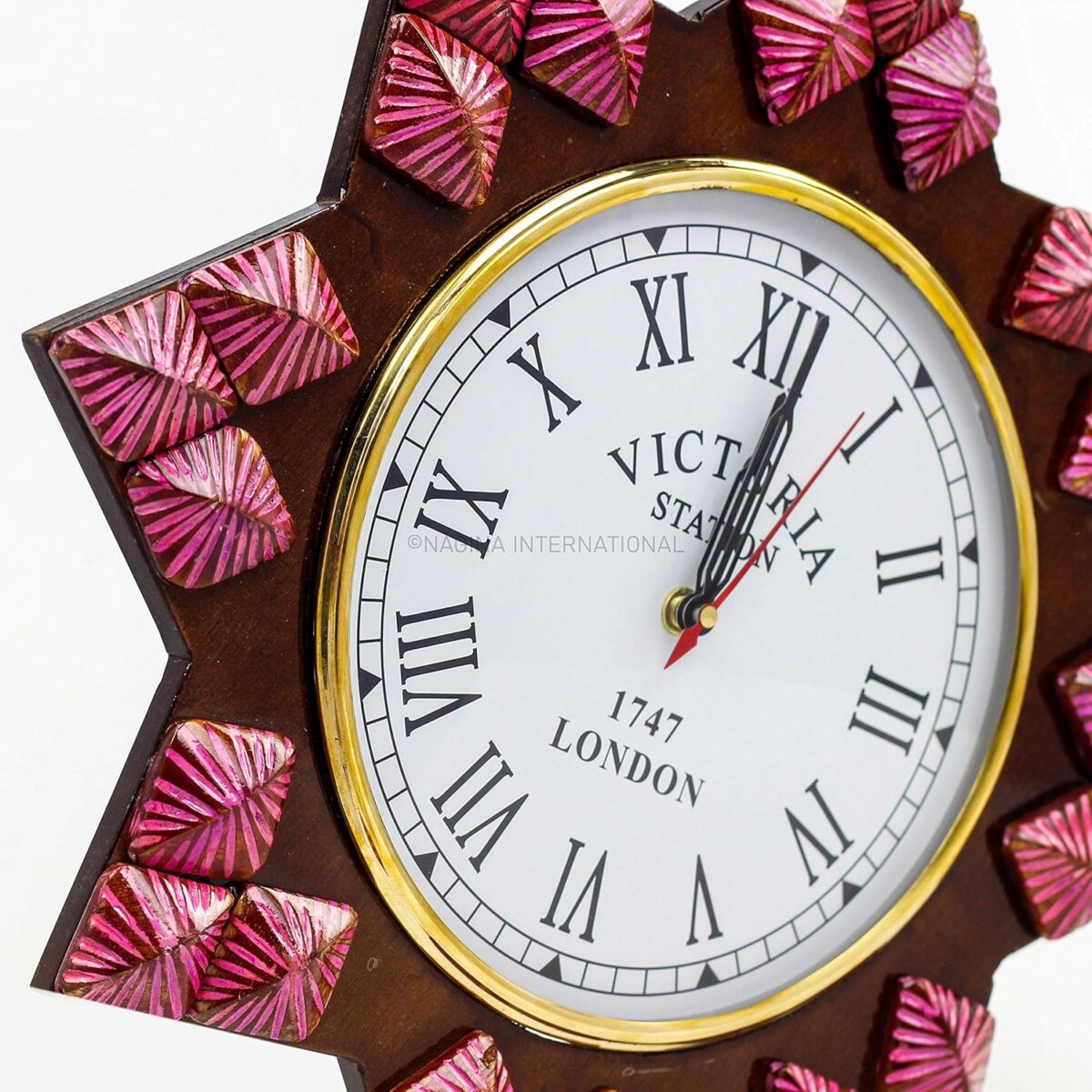 Horloge murale décorative artisanale avec miroir et fenêtres  Motifs vintage colorés  Nagina International – Image 2