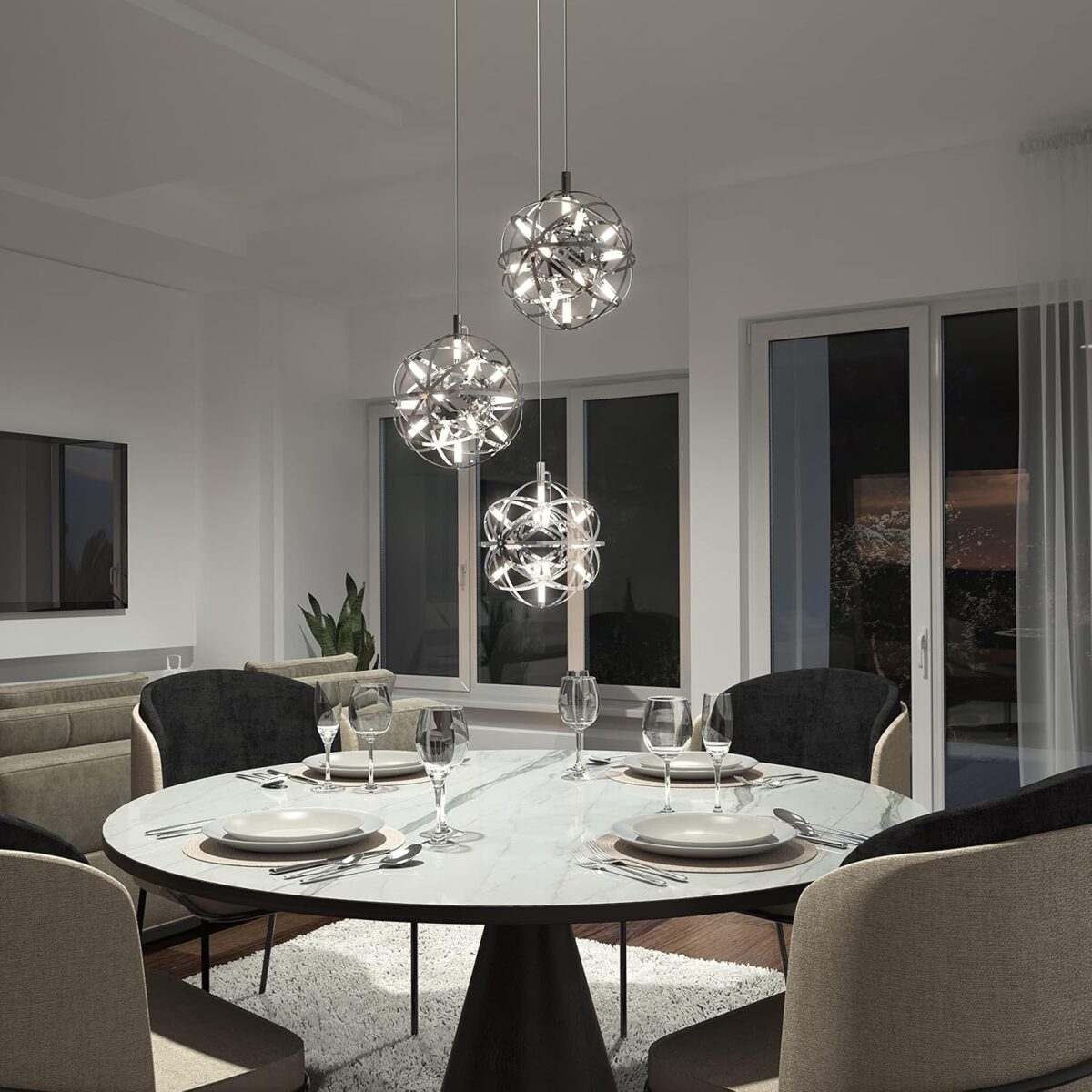 ARTIKA Elden Plafonnier moderne à 3 LED intégrés, chromé – Hauteur réglable et idéal pour salle à manger, escalier, salon et plus encore – Image 4