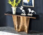 Abstract lego Base Métal and Stone Console Table – Image 3