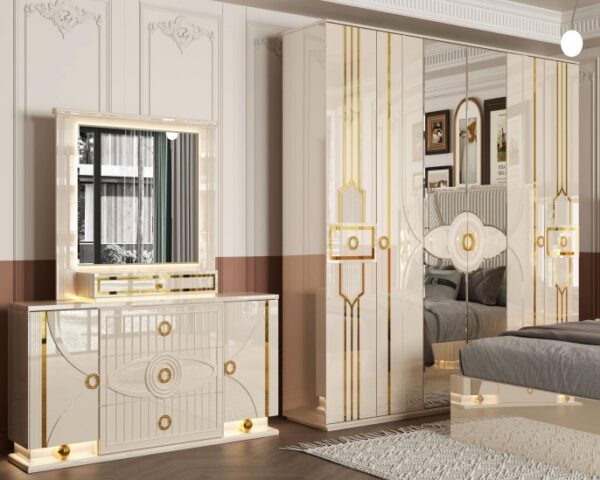 Chambre à Coucher Prestige – Blanc & Or Élégance – Image 3