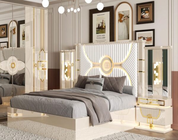 Chambre à Coucher Prestige – Blanc & Or Élégance – Image 2