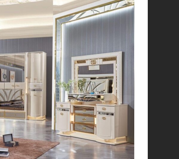 Ensemble Royal – Chambre a couche Blanche avec Finitions Dorées – Image 4