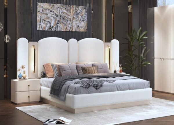 Chambre à Coucher Glamour – Harmonie en Blanc et Or – Image 2
