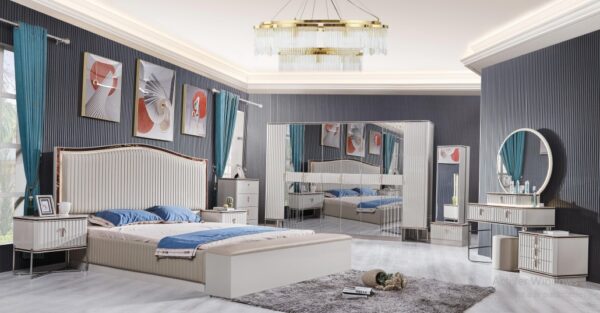 Ensemble Chambre à Coucher Royal – Lit Double et Meubles de Luxe