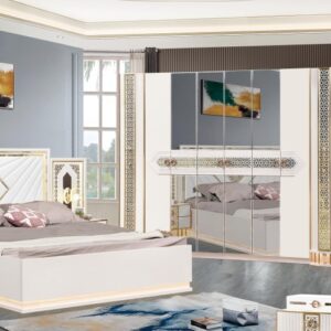 Mobilier de Chambre Royal – Ensemble Lit Double & Élégance Antique