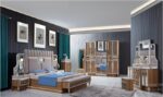 Suite Royale en Bois Sculpté – Lit Double et Mobilier Complet