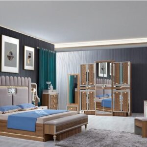 Suite Royale en Bois Sculpté – Lit Double et Mobilier Complet