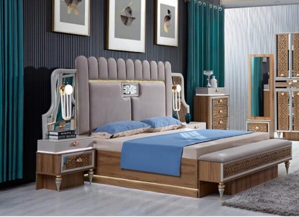 Suite Royale en Bois Sculpté – Lit Double et Mobilier Complet – Image 3