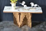 Abstract lego Base Métal and Stone Console Table – Image 2