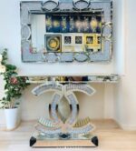 console de table en verre miroir simple et moderne, , imitation diamant scintillant, table console  LED – Image 4