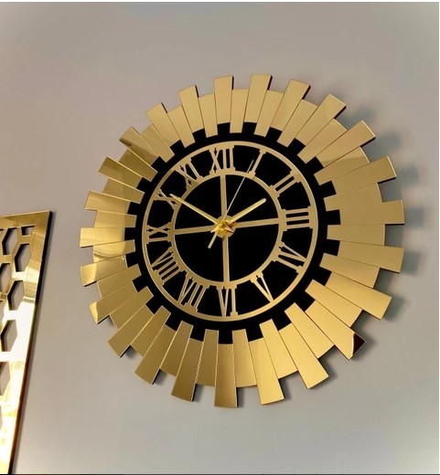 Ensemble Horloges Murales Décoratives Dorées – Élégantes avec Chiffres Romains + Table en Nid