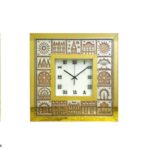 Horloge Murale Carrée – Cadre en Laiton ou Bronze avec Motifs Contemporains