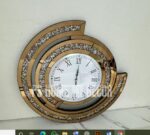 Horloge murale ronde élégante en argent avec effet miroir et diamants concassés – Image 2