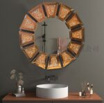 Miroir rond en MDF et argent, style nordique, avec diamants en vrac, image HD – Image 2