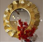 Miroir Rond Style Nordique en MDF Doré – Élégance Minimaliste et Moderne – Image 4