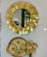 Miroir Rond Style Nordique en MDF Doré – Élégance Minimaliste et Moderne – Image 3