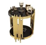 Tables d'appoint Table d'appoint Moderne avec Plateau en Verre Noir Table Basse Ronde en Acier Inoxydable Petite Table d'appoint  en métal