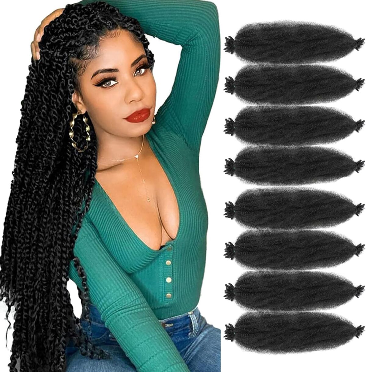 Cheveux Marley Twist – Extension Pré-séparée Élastique pour Tresses Afro Kinky – Image 4