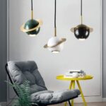 GLocki – Lustres LED Réglables en Marbre et Laiton Doré | Suspensions Modernes pour Chambre, Bar, Cuisine ou Salon