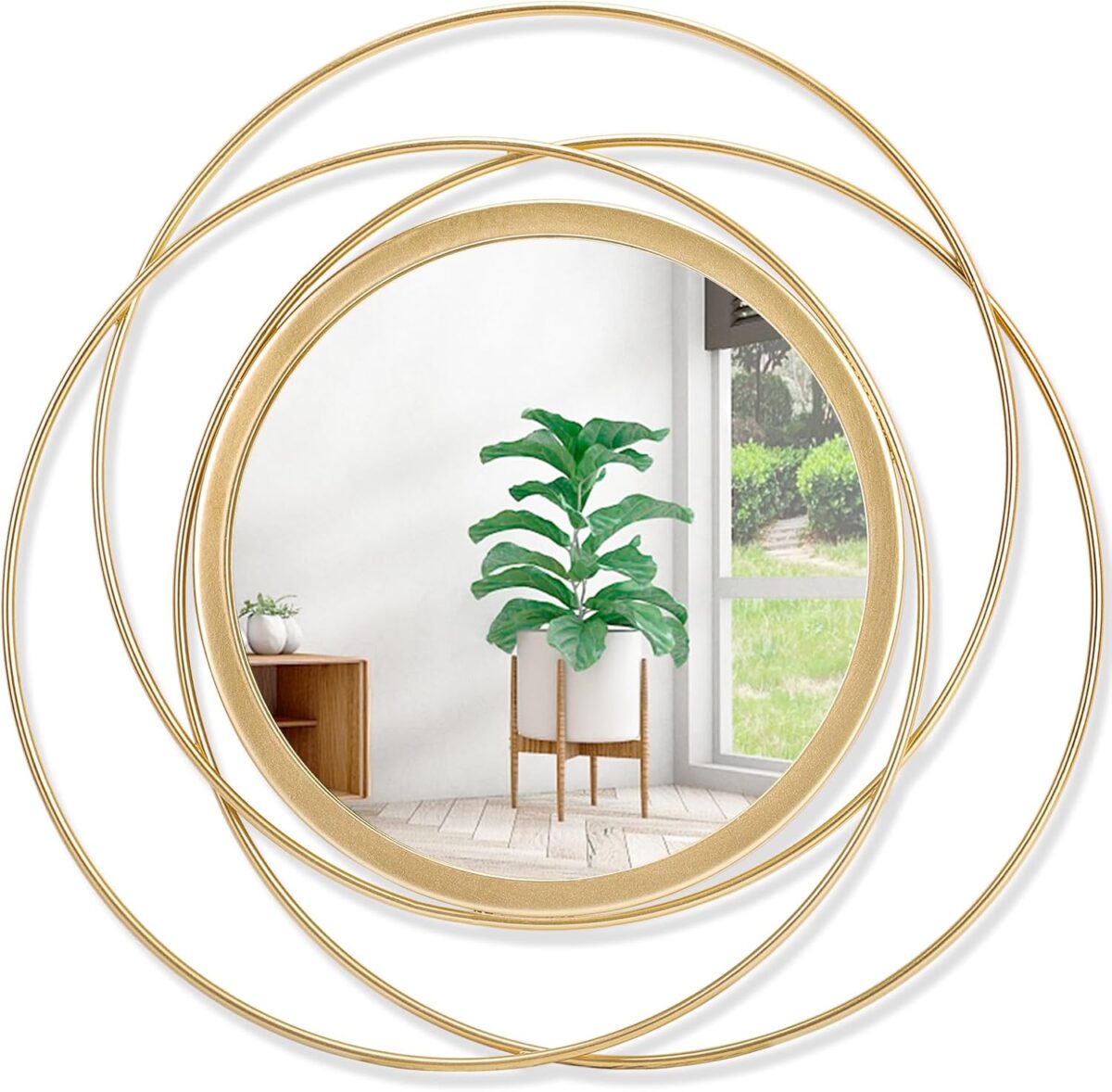 Miroir Mural Rond Doré en Métal, Grand Format Décoratif pour Salle de Bain, Salon ou Chambre – Image 1
