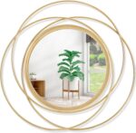 Miroir Mural Rond Doré en Métal, Grand Format Décoratif pour Salle de Bain, Salon ou Chambre