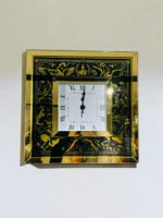 Horloge Murale Carrée Good Luck – Thème Casino Poker, Style Moderne Doré