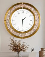 Horloge murale Artloge Crushed Diamond  horloge miroir décorative ronde avec cadre en miroir biseauté en verre marron