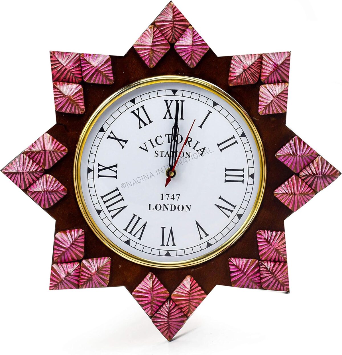 Horloge murale décorative artisanale avec miroir et fenêtres  Motifs vintage colorés  Nagina International – Image 1