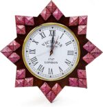 Horloge murale décorative artisanale avec miroir et fenêtres  Motifs vintage colorés  Nagina International